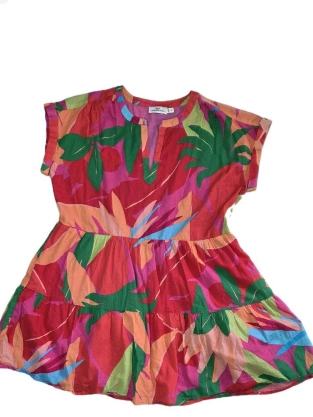 Vineyard Vines La Palmeraie Tiered Cotton Mini Dress Womens Size M Pink Tropical